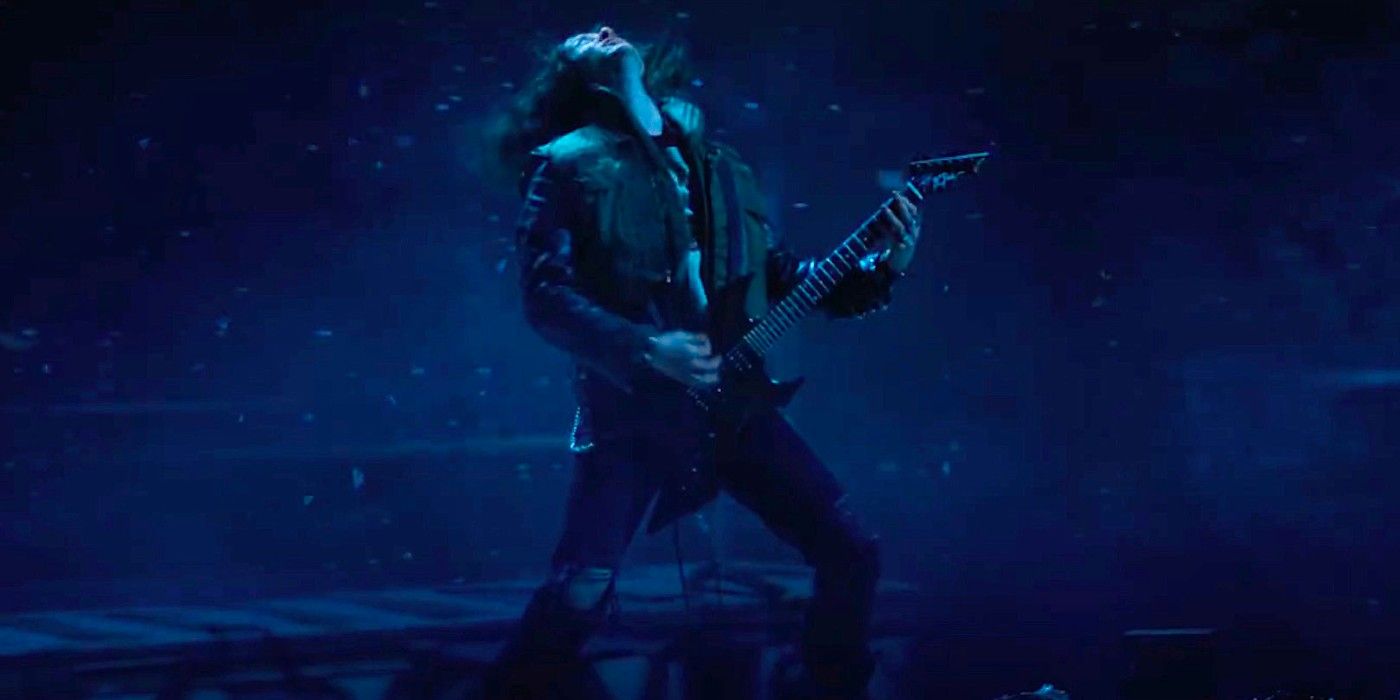 Eddie Munson plays Metallica in the upside Down in Stranger Things