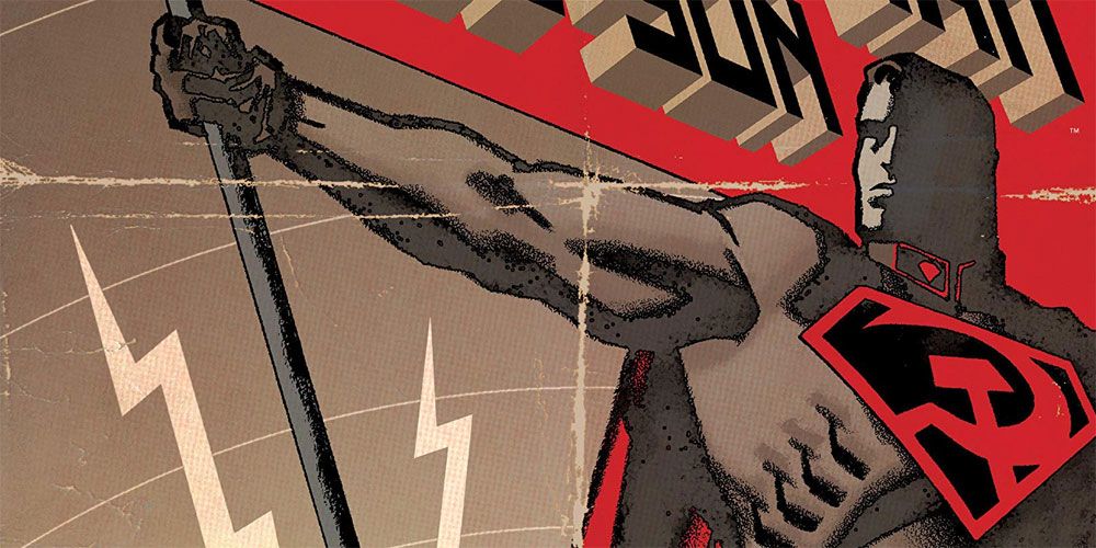 Superman: Red Son distressed cover variant featuring Superman holding a flag