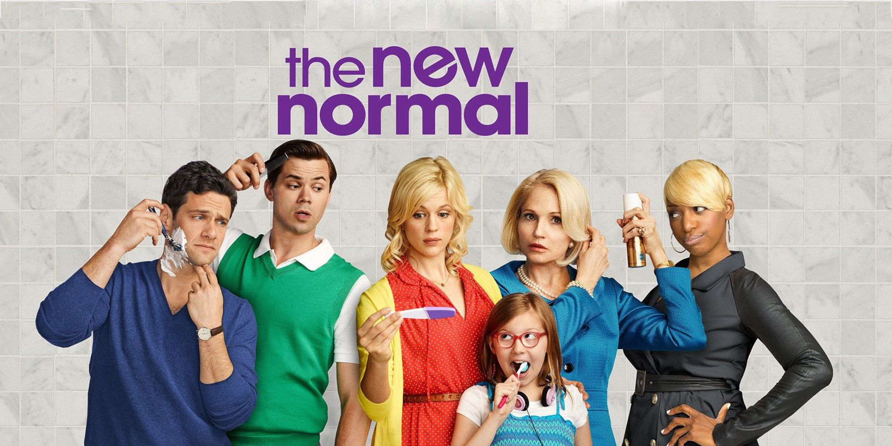 The cast of the sitcom, The New Normal, getting ready for their mornings