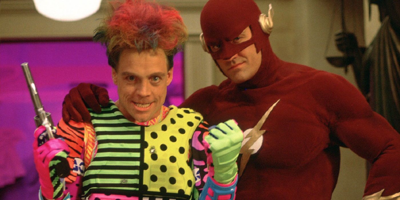 The Flash and James Jesse, played by Mark Hamill pose in the 1990s Flash series.