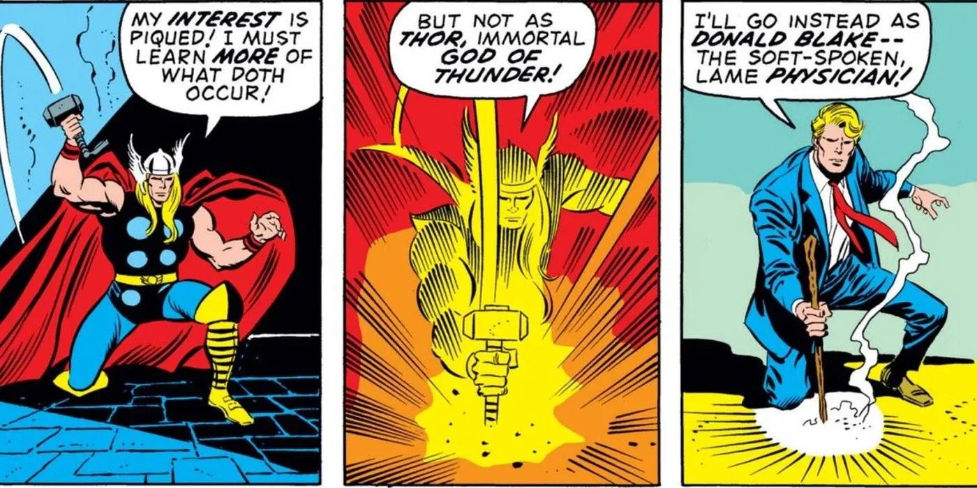 Thor uses Mjolnir to transform into Donald Blake