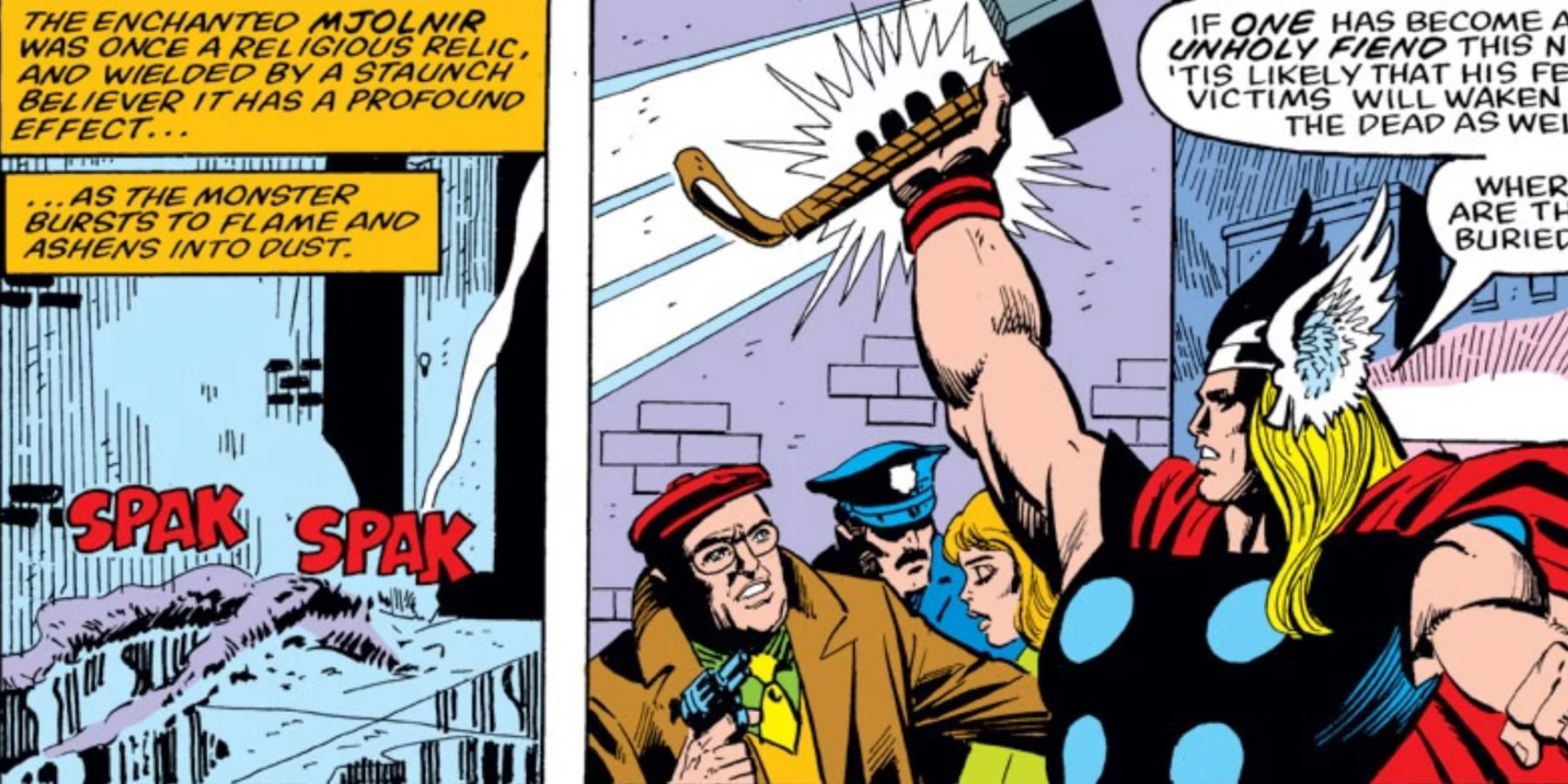 thor using mjolnir against a vampire in the comics