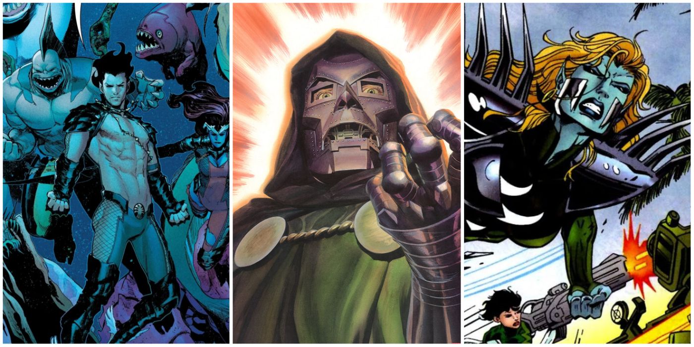 Three side-by-side images of the defenders of the deep, dr doom, and namorita