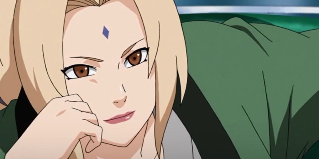 Tsunade poses casually in Naruto Shippuden.