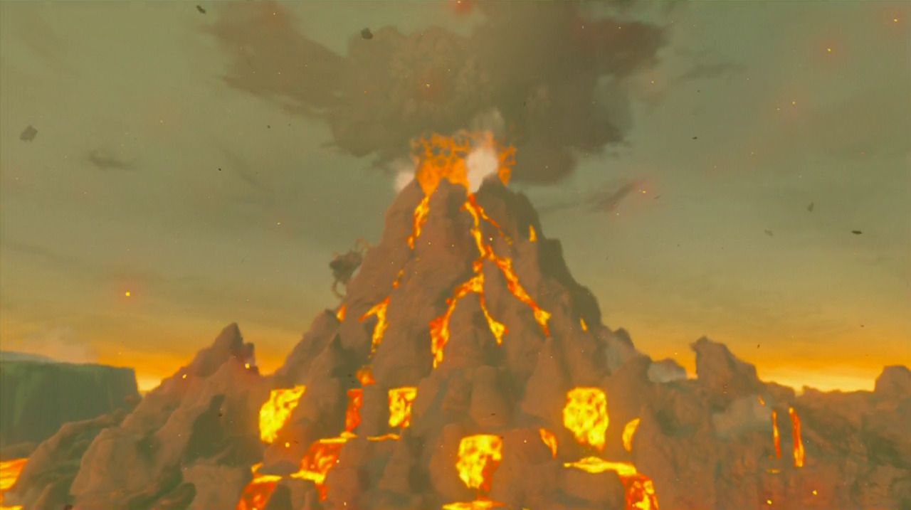 Death Mountain as seen in the Eldin Province of Hyrule in The Legend of Zelda: Breath of the Wild