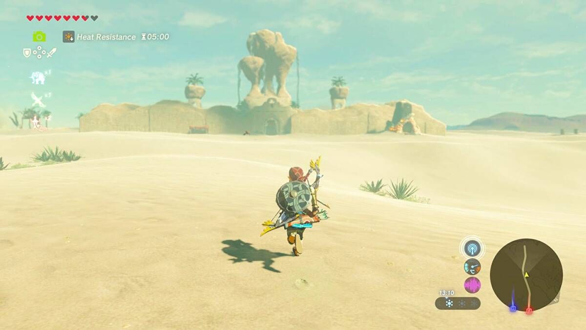 Link running through the Gerudo Desert in The Legend of Zelda: Breath of the Wild