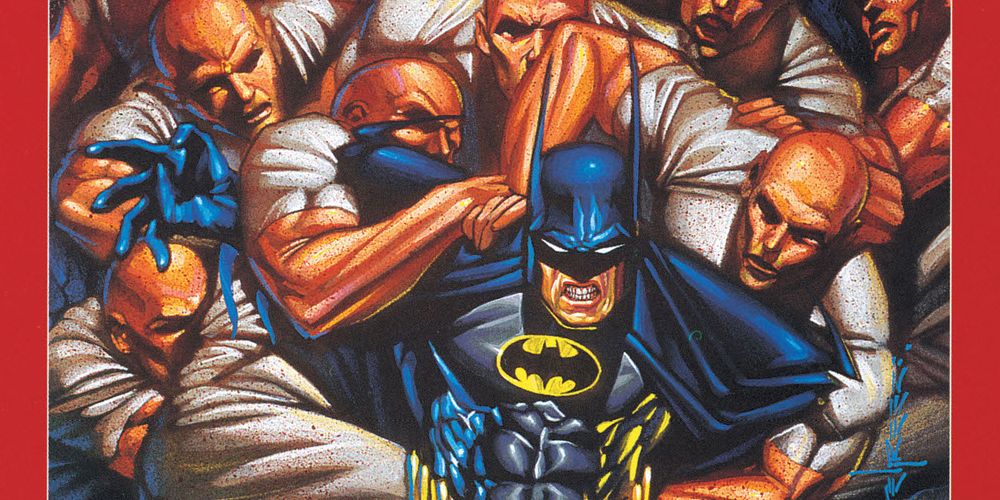 Batman wrestles with a crowd of hospital interns in DC Comics