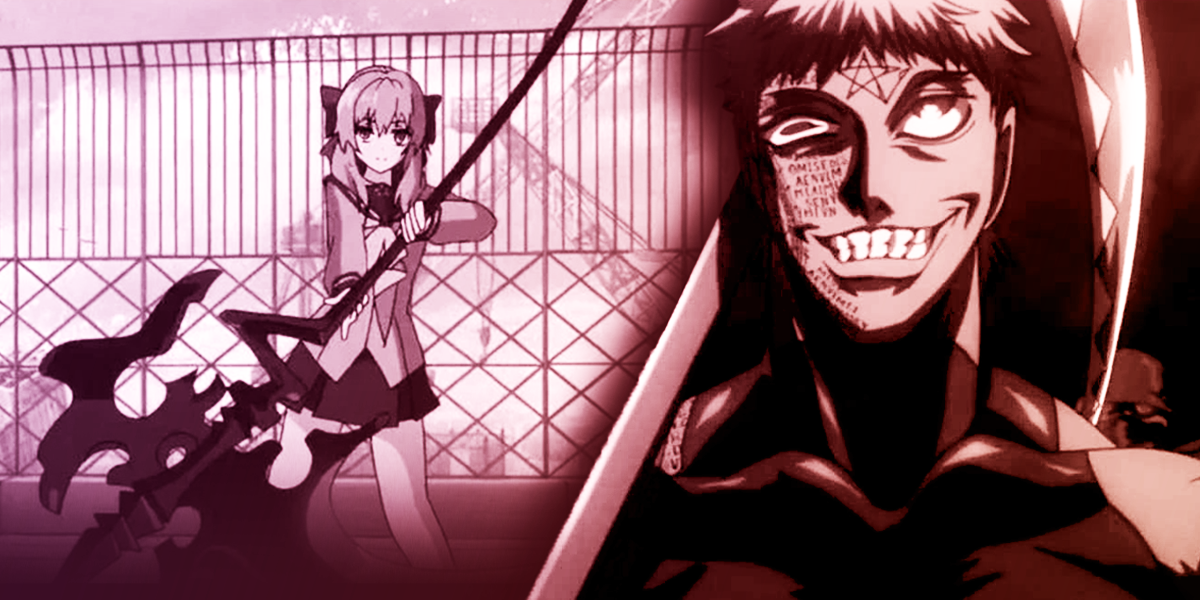 handsome anime killer holding a knife in dark anime