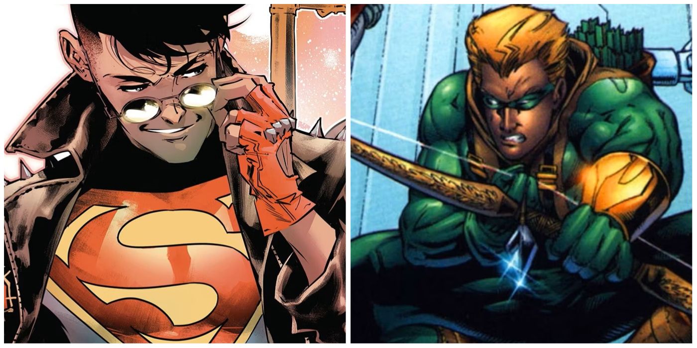 split image of Conner Kent Superboy and Connor Hawke Green Arrow in DC Comics