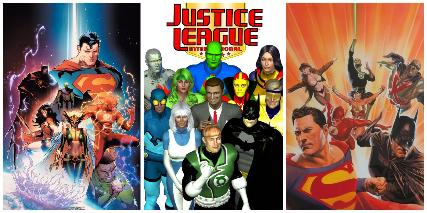 A split image of The Justice League of America and Justice League International in DC Comics