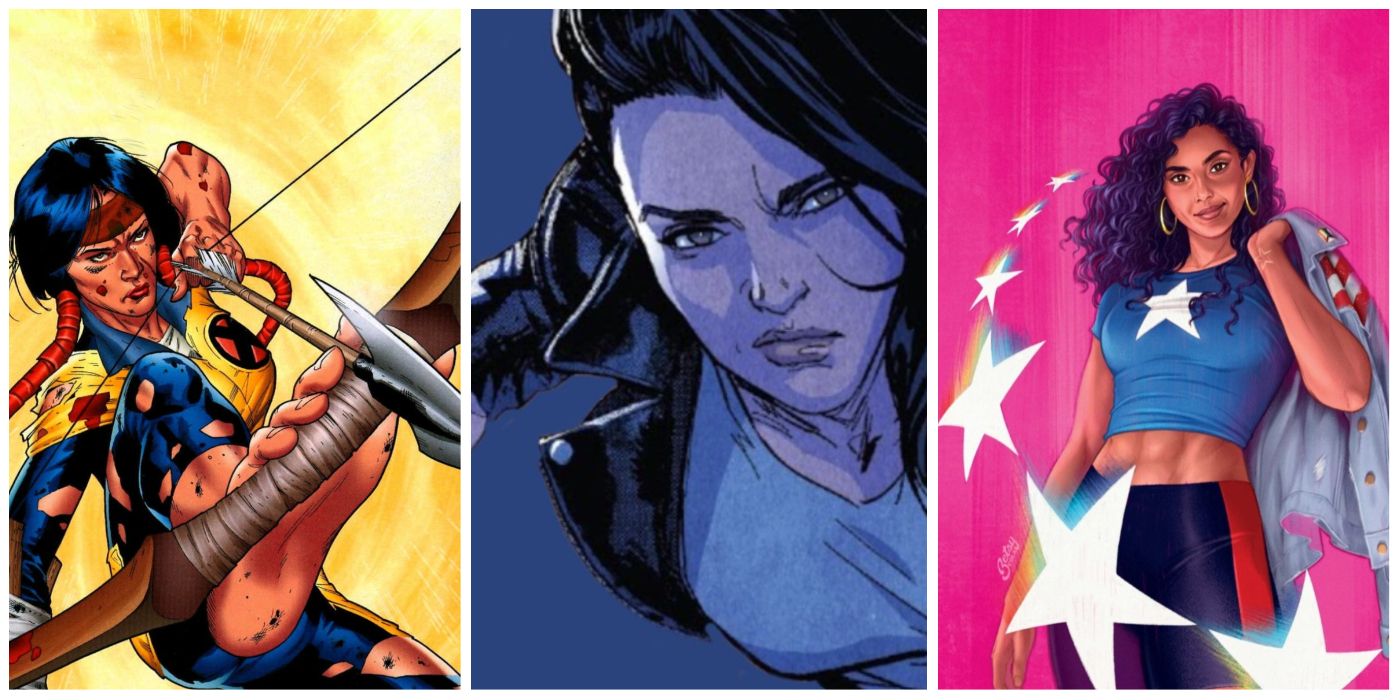10 Most Muscular Women In Marvel Comics - Split image of Dani Moonstar, Jessica Jones and America Chavez