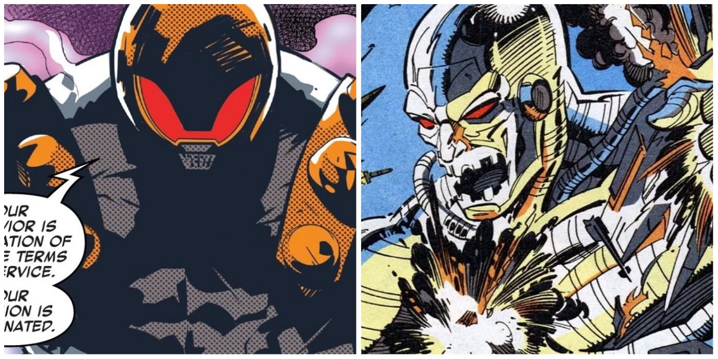 A split image of Arsenal Beta and Ultimo from Marvel's Iron Man comics