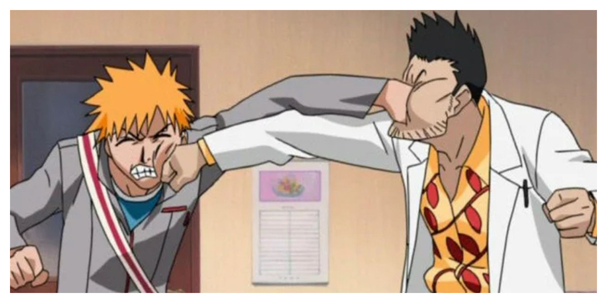 Ichigo and Isshin from Bleach punch each other