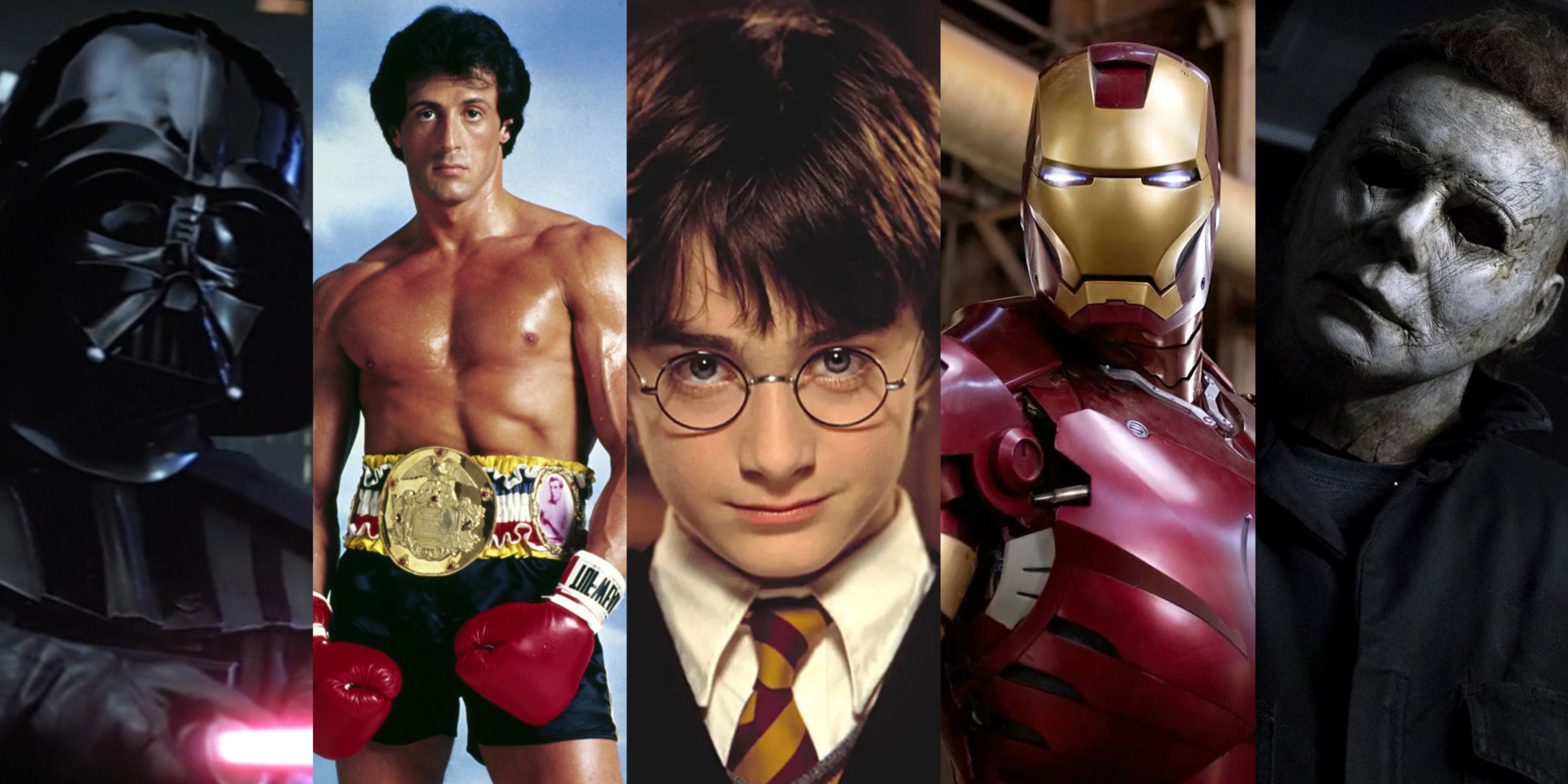A collage of Star Wars, Rocky, Harry Potter, Iron Man, and Michael Myers in Halloween 
