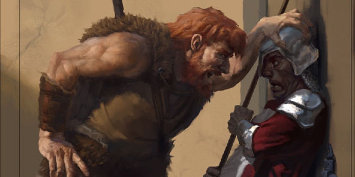 A Barbarian intimidates a guard in Dungeons & Dragons