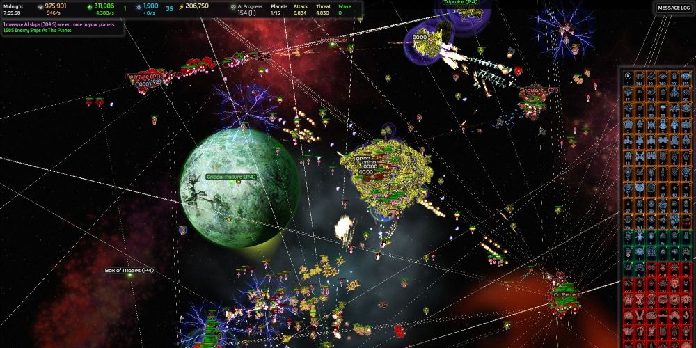 A space battle around a planet in AI War: Fleet Command