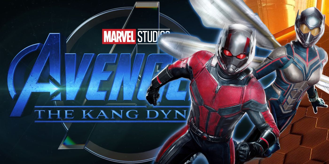 The MCU's Ant-Man and Wasp are positioned in front of the logo for Avengers: The Kang Dynasty