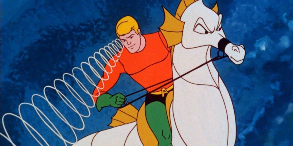 DC's animated Aquaman, using telepathy and riding a giant seahorse