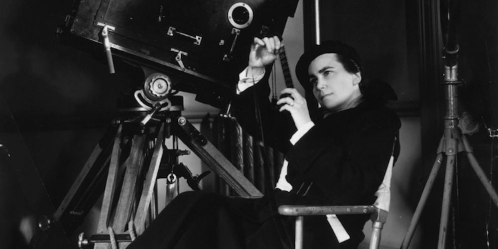 Dorothy Arzner viewing a piece of film