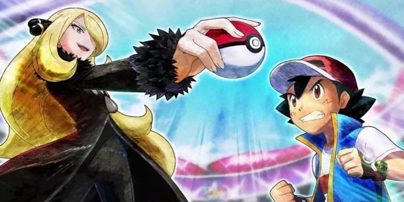 Ash vs Cynthia in the Masters Eight Semifinals of the World Coronation Series in Pokémon Journeys.