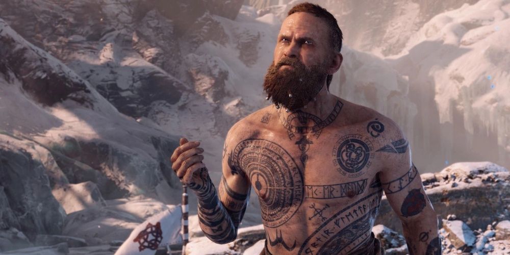 Baldur atacando Kratos e Atreus em Jotunheim em God of War.