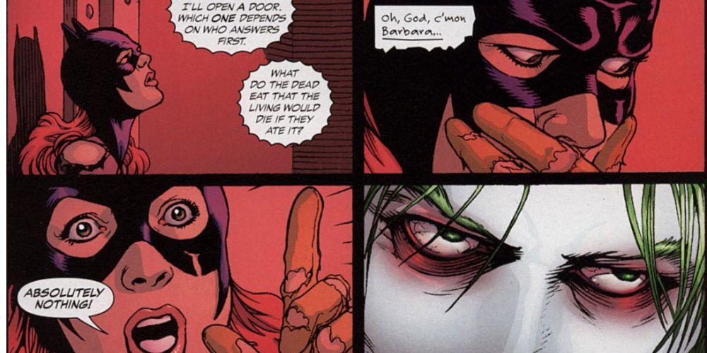Batgirl focuses to answer a riddle before the Joker does.