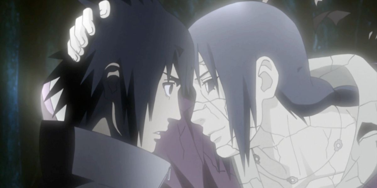 Itachi transmitindo suas últimas palavras a Sasuke em Naruto Shippuden.