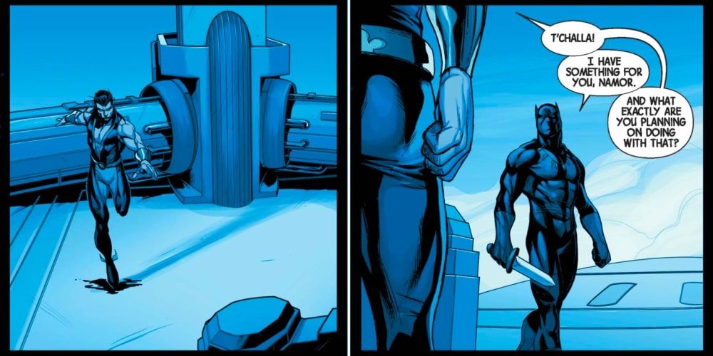 In Avengers #40 by Jonathan Hickman, Black Panther gets ready to murder Namor