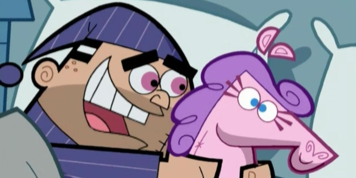 Big Daddy in bed with a stuffed unicorn from The Fairly OddParents.