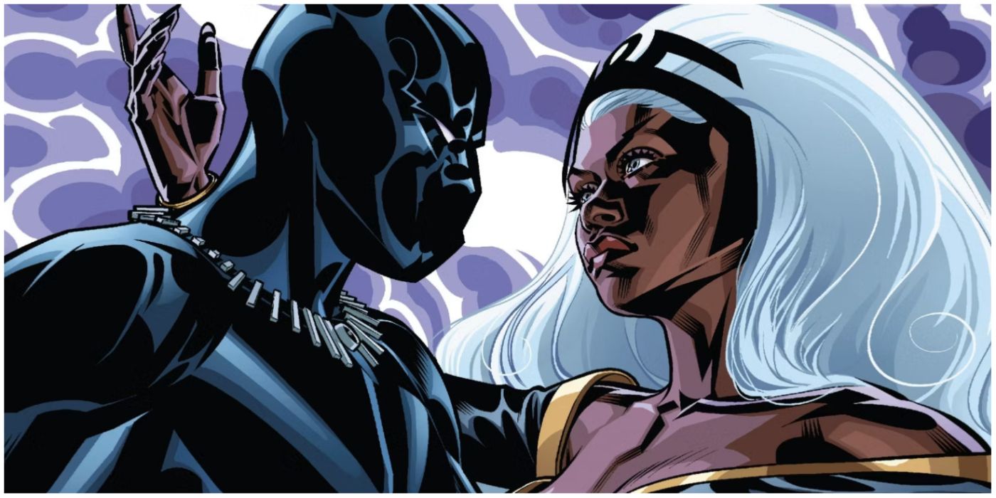 Black Panther and Storm gazing at each other in Marvel comics