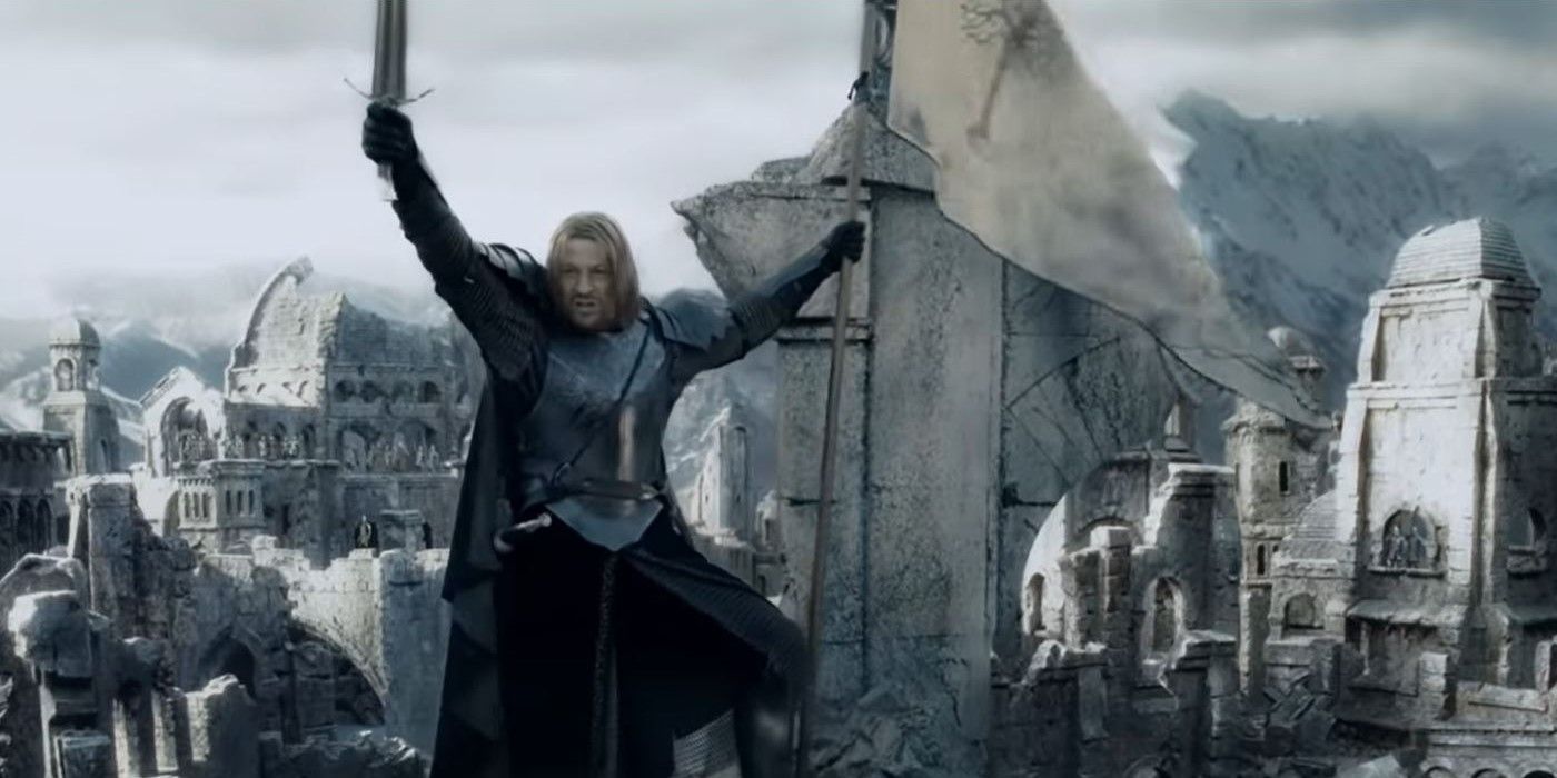 Boromir retakes Osgiliath from the army of orcs in The Lord of the Rings: The Two Towers