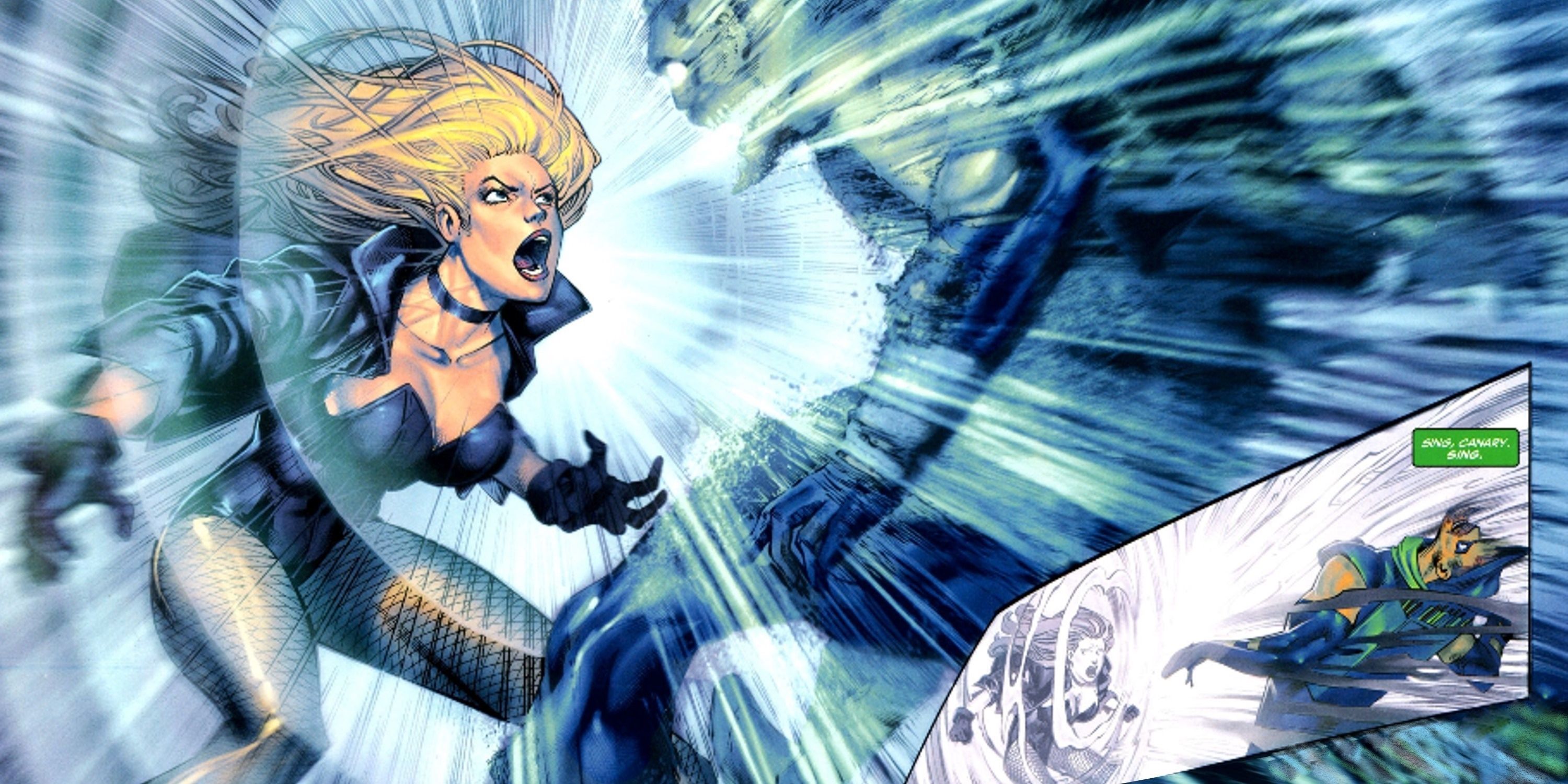 Dinah Lance AKA Black Canary using her Canary Cry DC Comics.
