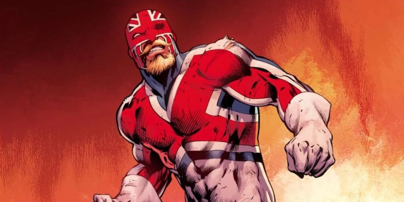 A battle-damaged Captain Britain from Fall of the Corps