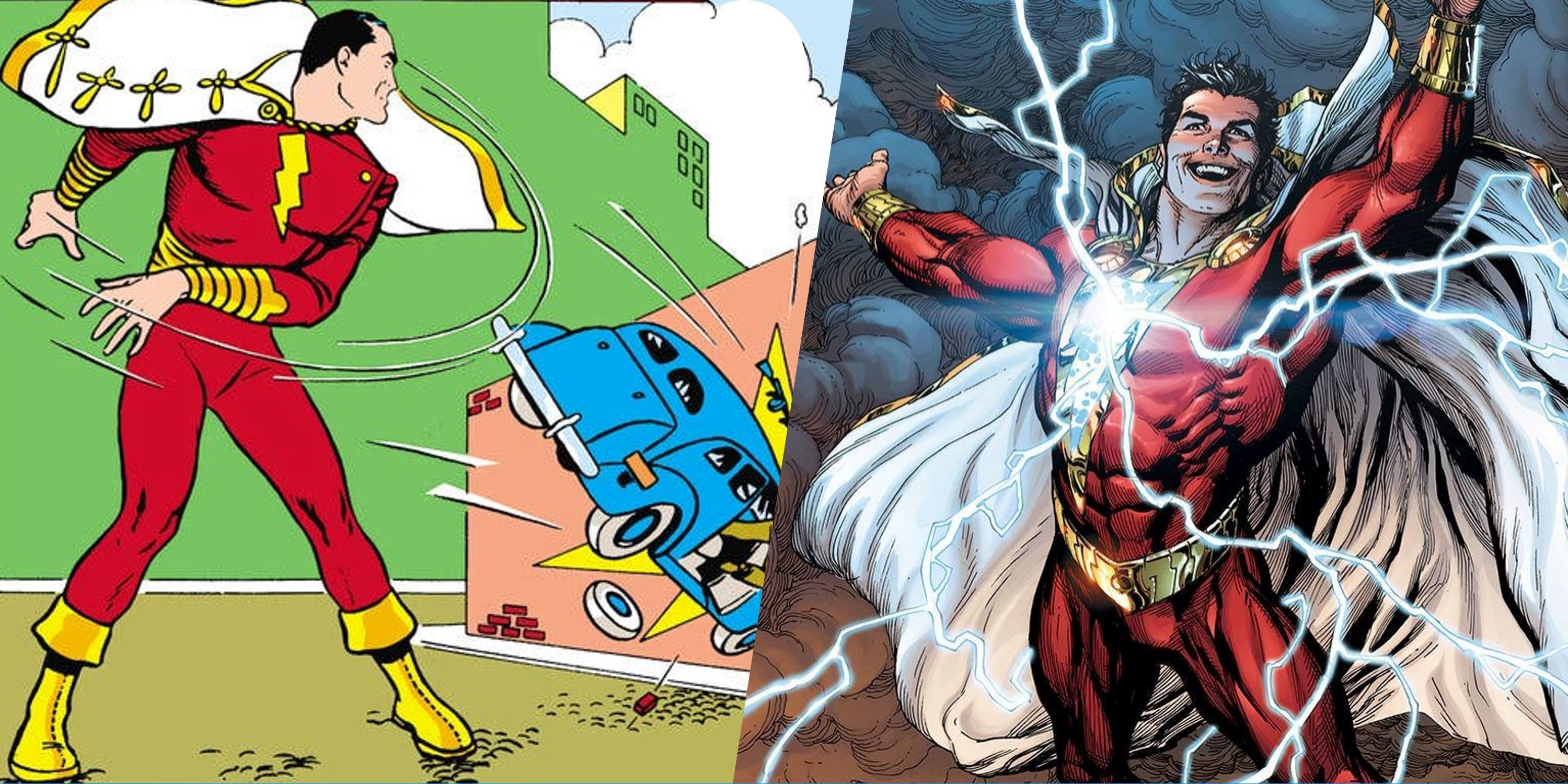 DCコミックスのキャプテン・マーベルの初期と最近のイテレーションの分割画像