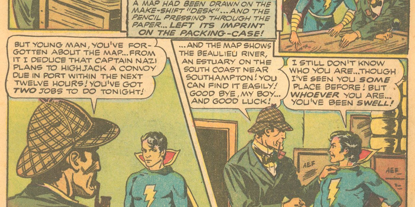 Captain Marvel Jr meets Sherlock Holmes in Fawcett Comics
