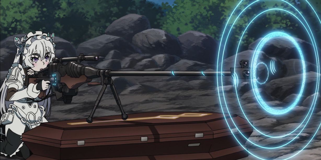 Chaika Fires Magic Through Her Huge Gundo Sniper Rifle In Coffin Princess Anime