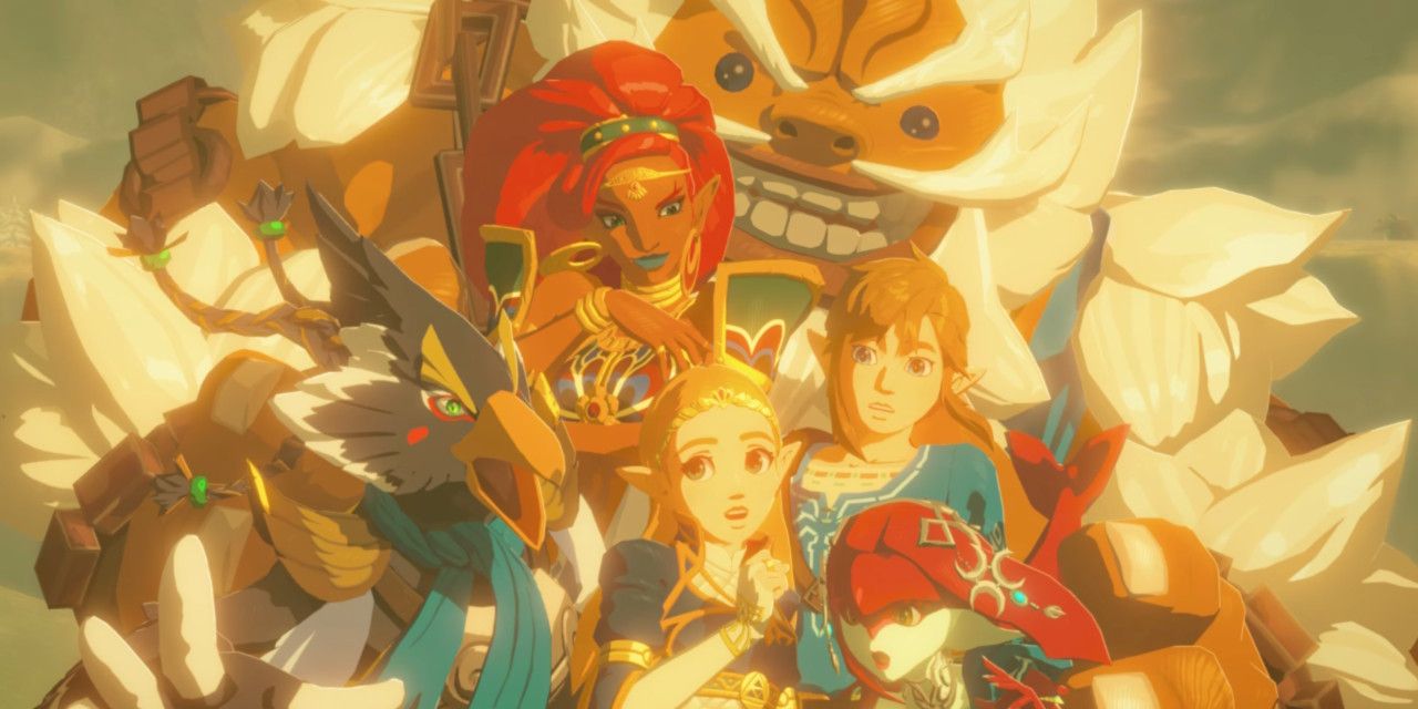Zelda and her Champions in The Champions Ballad DLC for Breath of the Wild