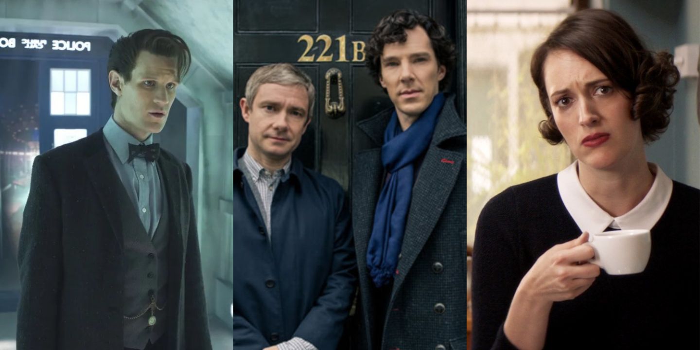 A split image of Matt Smith as Doctor Who, Sherlock and Dr. Watson in Sherlock, and Fleabag in Fleabag