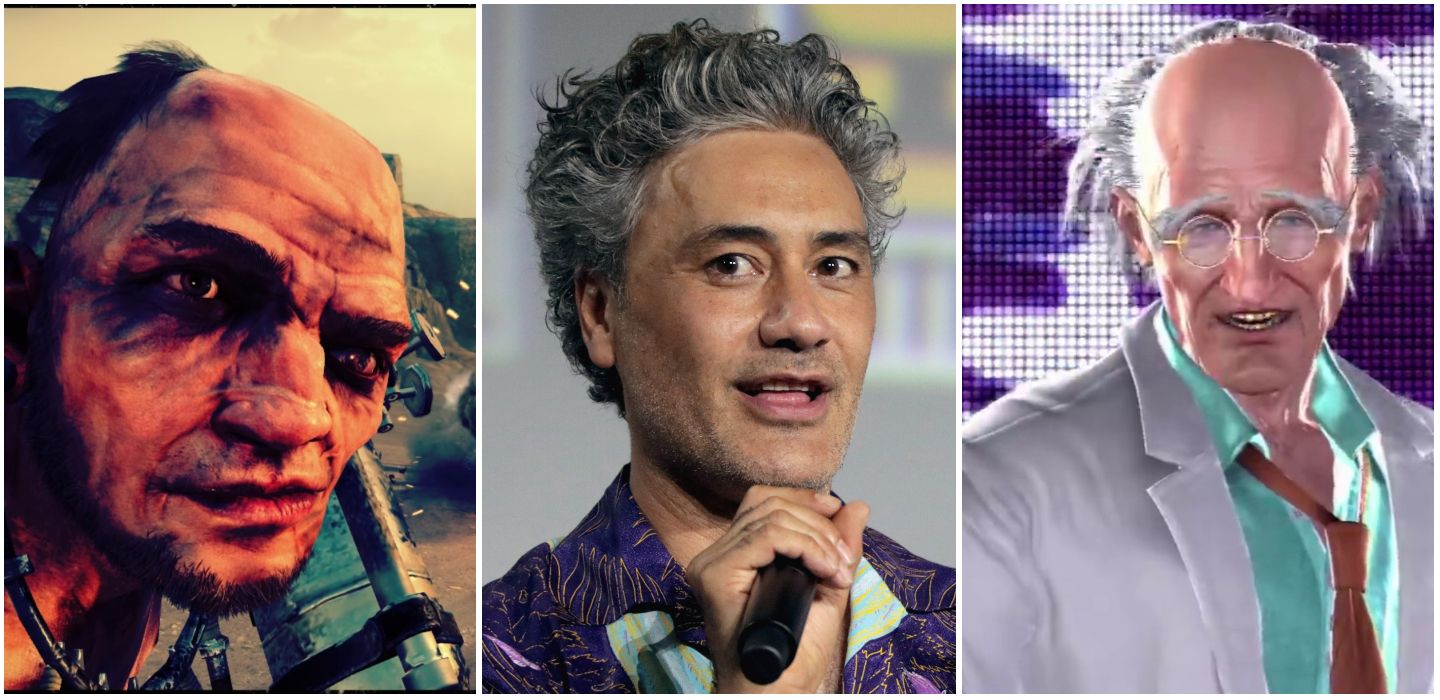 A collage with actor and director Taika Waititi with video game characters Chumbucket and Dr Bosconovitch