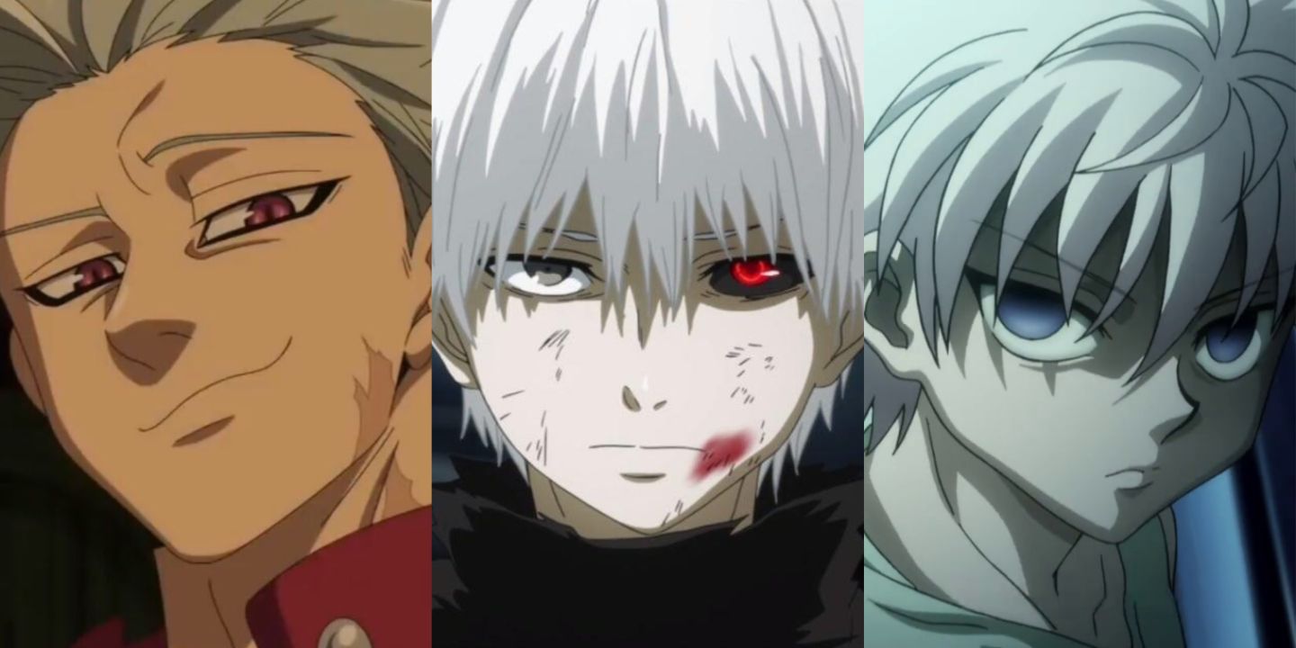 Ban, Ken Kaneki, and Killua from The Seven Deadly Sins, Tokyo Ghoul, and Hunter x Hunter, respectively