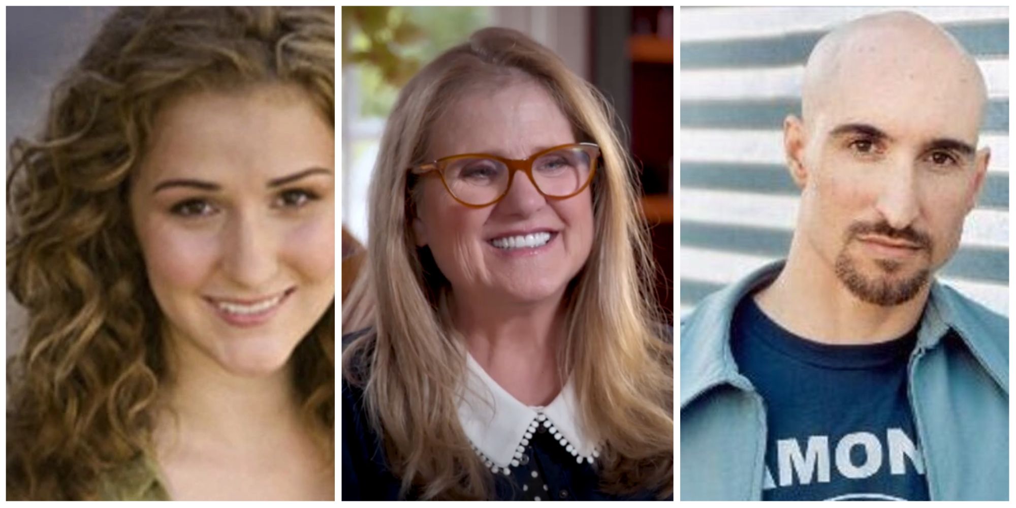 A split image featuring Francesca Smith, Nancy Cartwright, and Scott Menville
