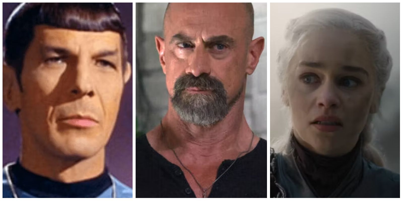 three way image of Star Trek's Spock, Law & Order's Stabler, and Game of Thrones' Daenerys