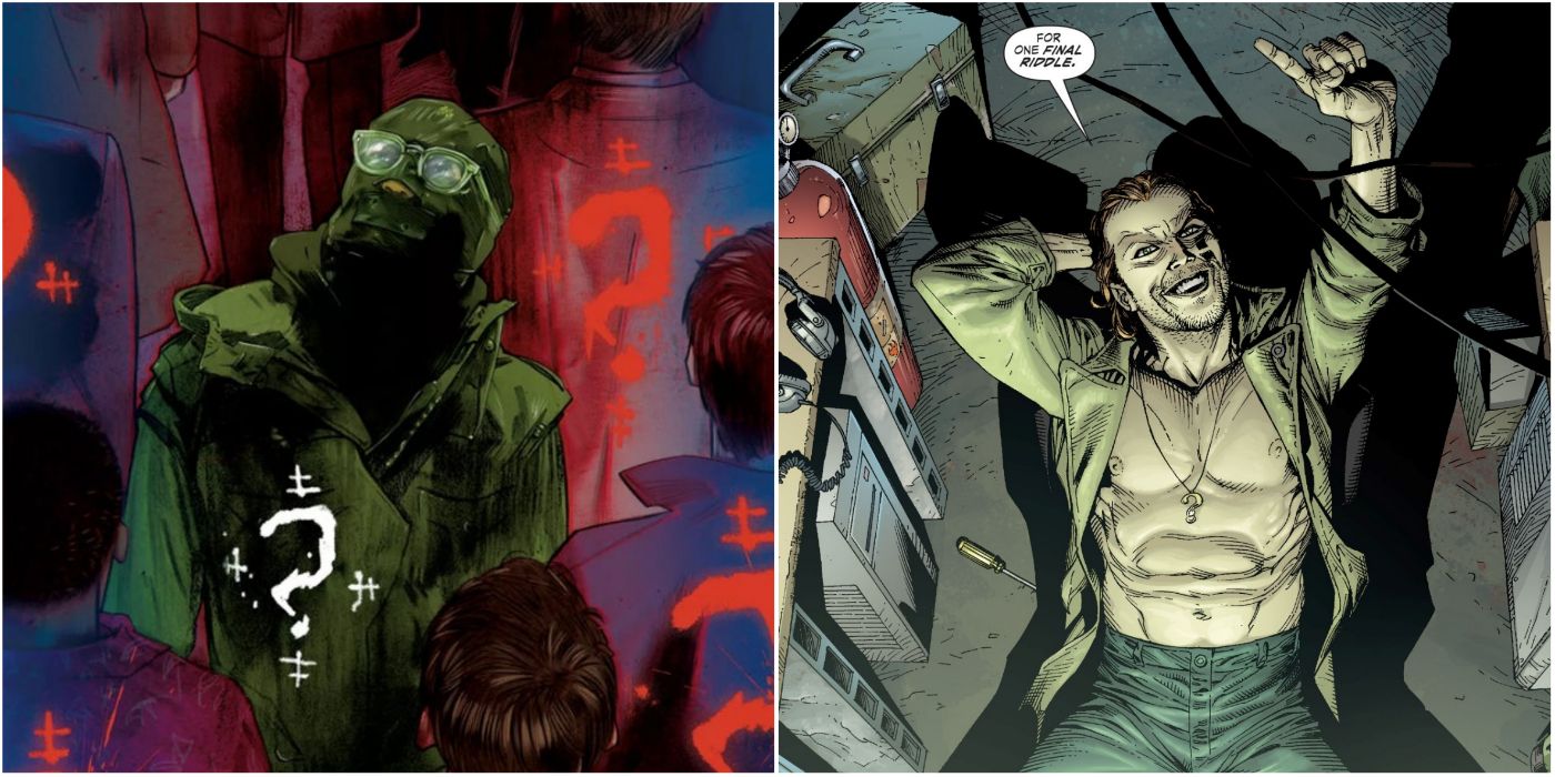 split image of the Riddler from The Batman and Batman Earth One