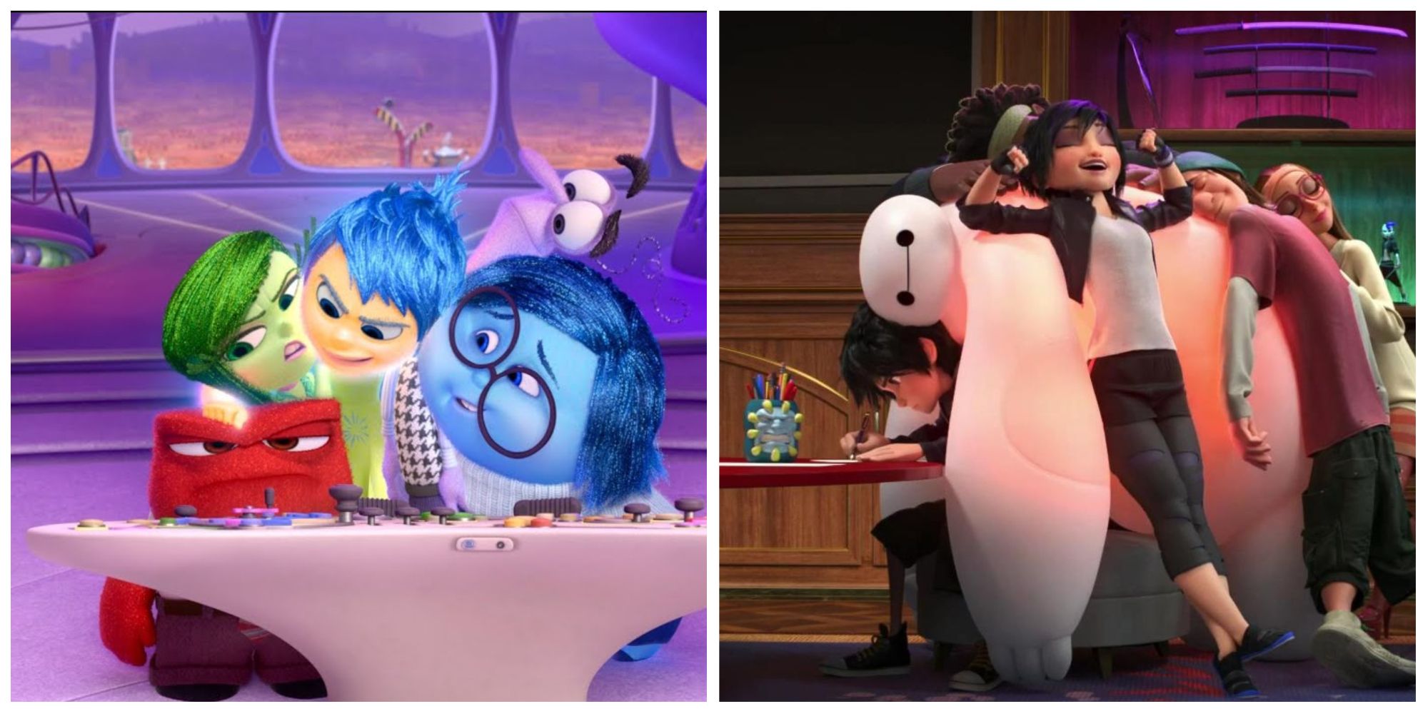 Inside Out and Big Hero 6 split image