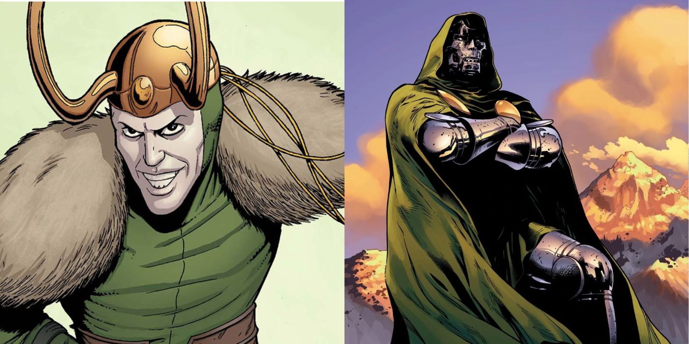 A split image ofLoki and Doctor Doom in Marvel Comics