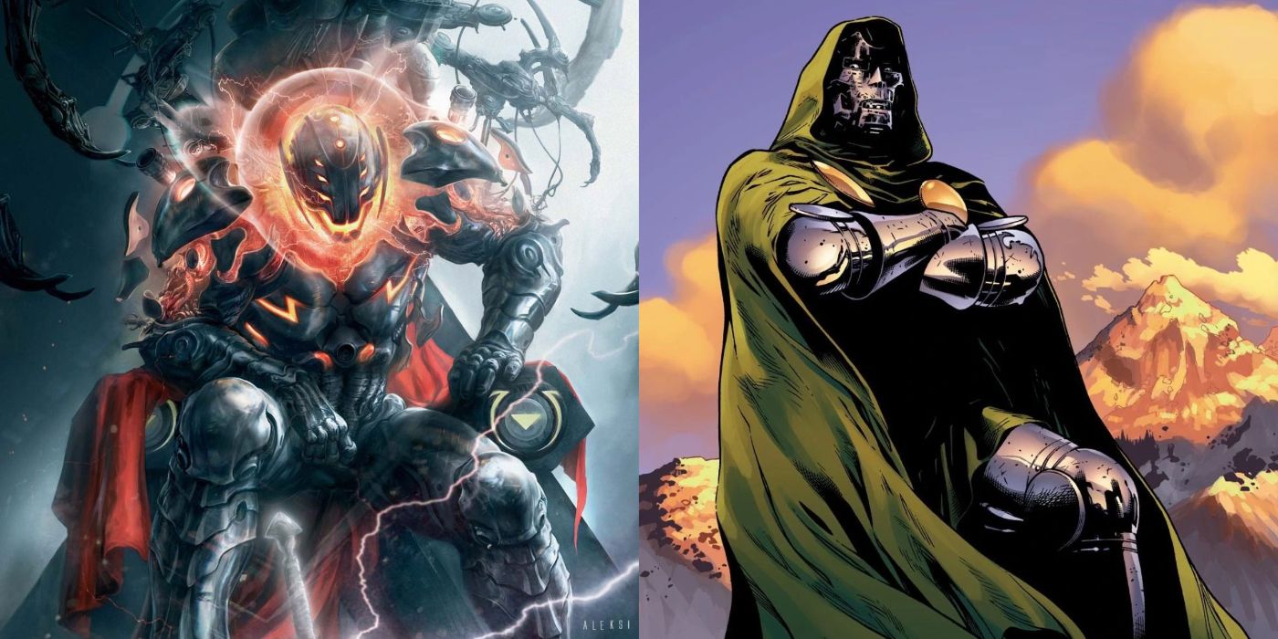 Split image of Ultron and Doctor Doom in Marvel Comics