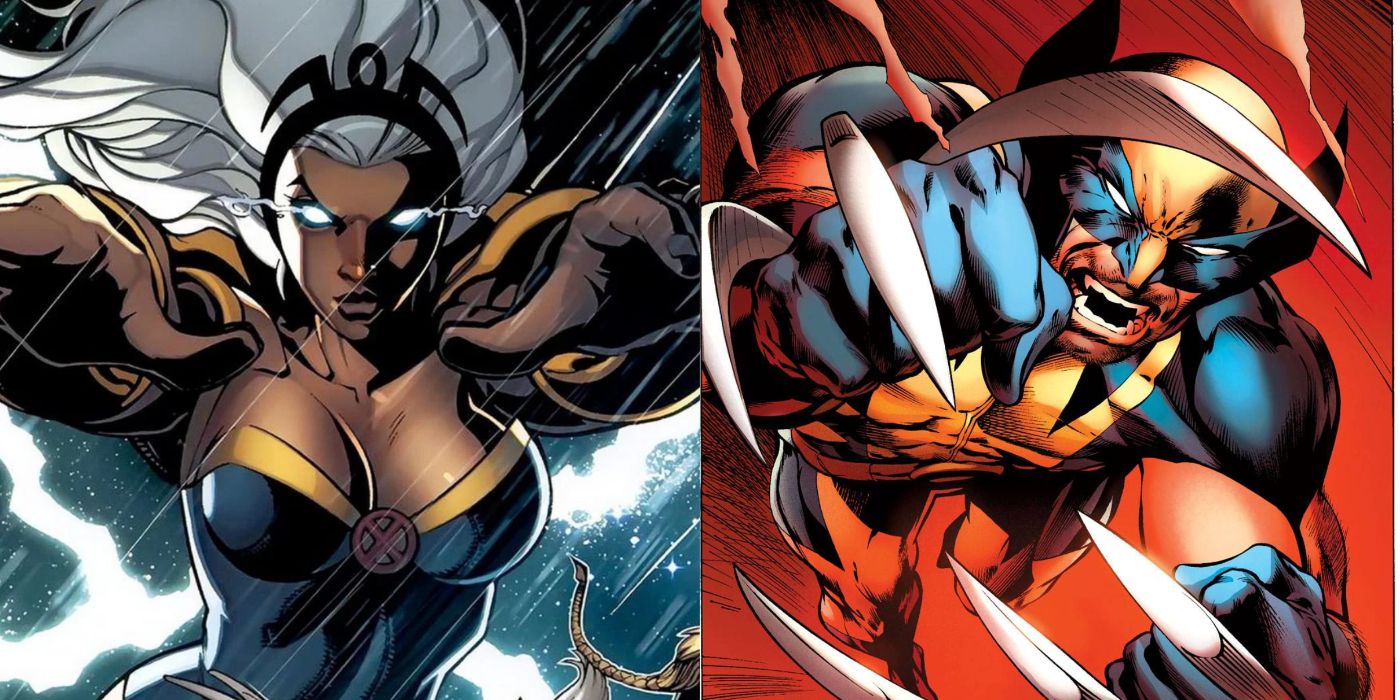 A split image of Storm and Wolverine from Marvel's X-Men comics