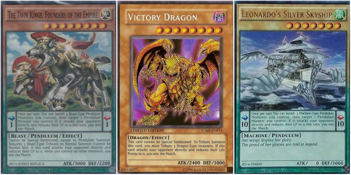 Yugioh cards; three monsters with "match winner" effects