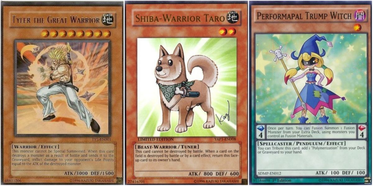 Yugioh cards; Great Warrior Tyler, Shiba-Warrior Taro, and Performapal Trump Witch