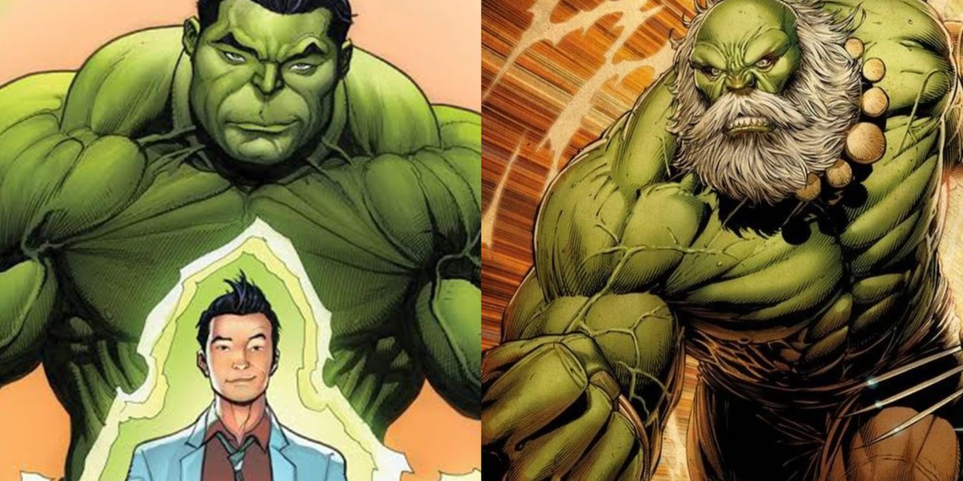 A split image of the Totally Awesome Hulk and of Maestro from Marvel Comics